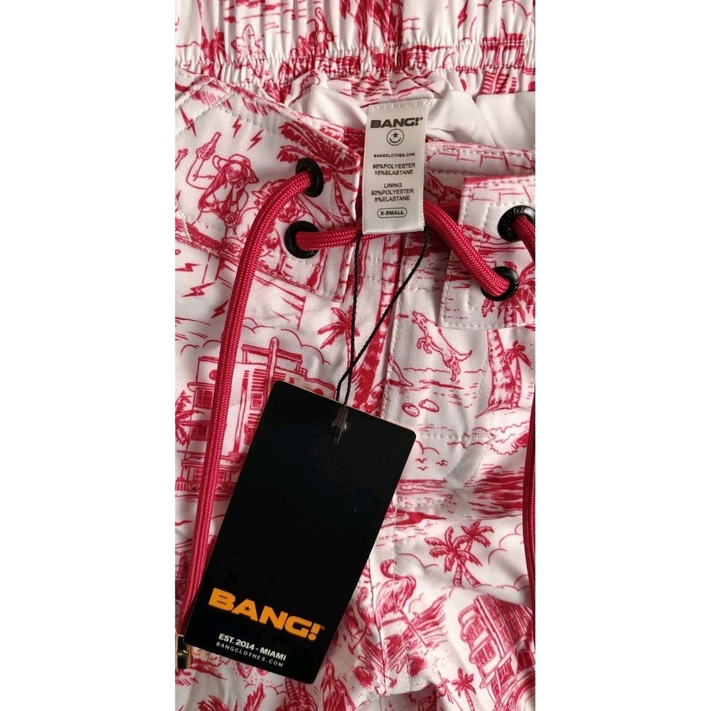 Bang Miami Clothes Swim Shorts Mens XS Red Lined Trunks Stretch Beach Print NWT - Picture 4 of 9